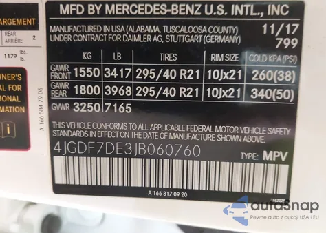 2018 Mercedes-Benz Gls 550 4Matic z USA, uszkodzony, nr VIN 4JGDF7DE3JB060760